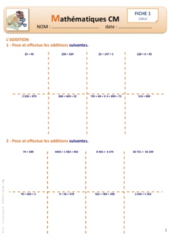 Fiches Calcul 1 et 2 (Addition Soustraction)