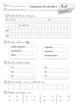 Evaluations CE1 1er semestre