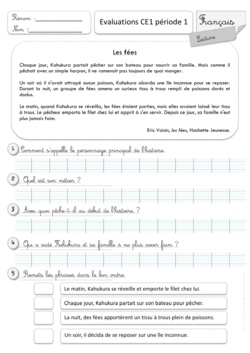 Evaluations CE1 1er semestre