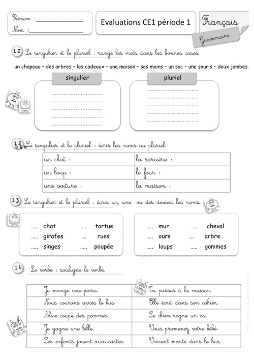 Evaluations CE1 1er semestre