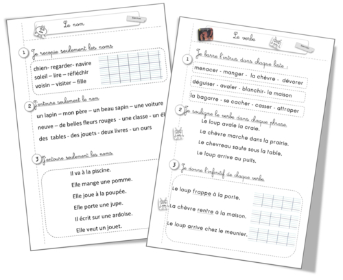 Le nom et le verbes : 2 exercices en français