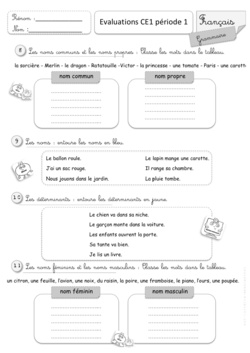 Evaluations CE1 1er semestre