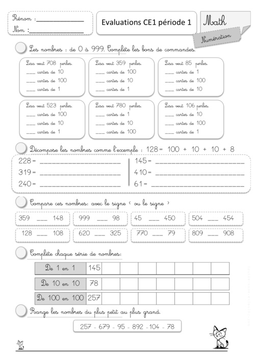 Evaluations CE1 1er semestre