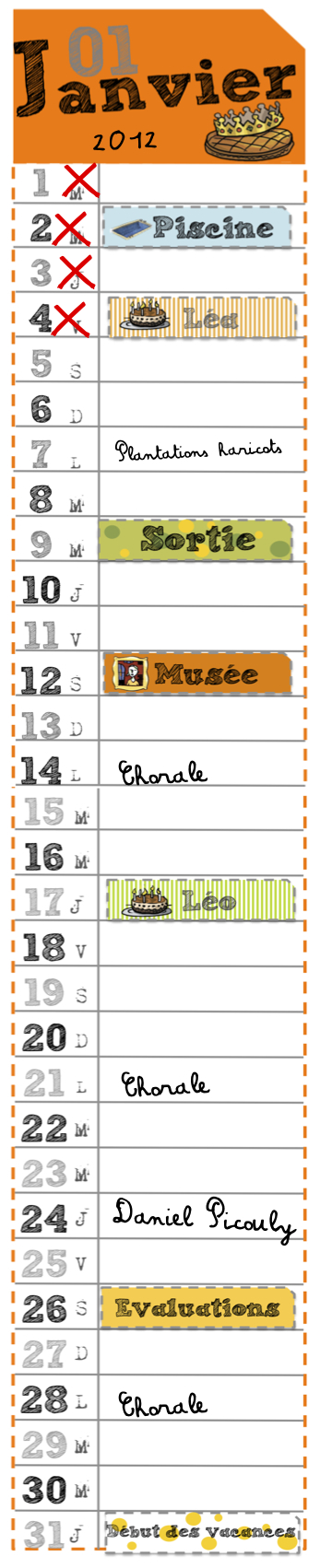 Calendrier pour la classe